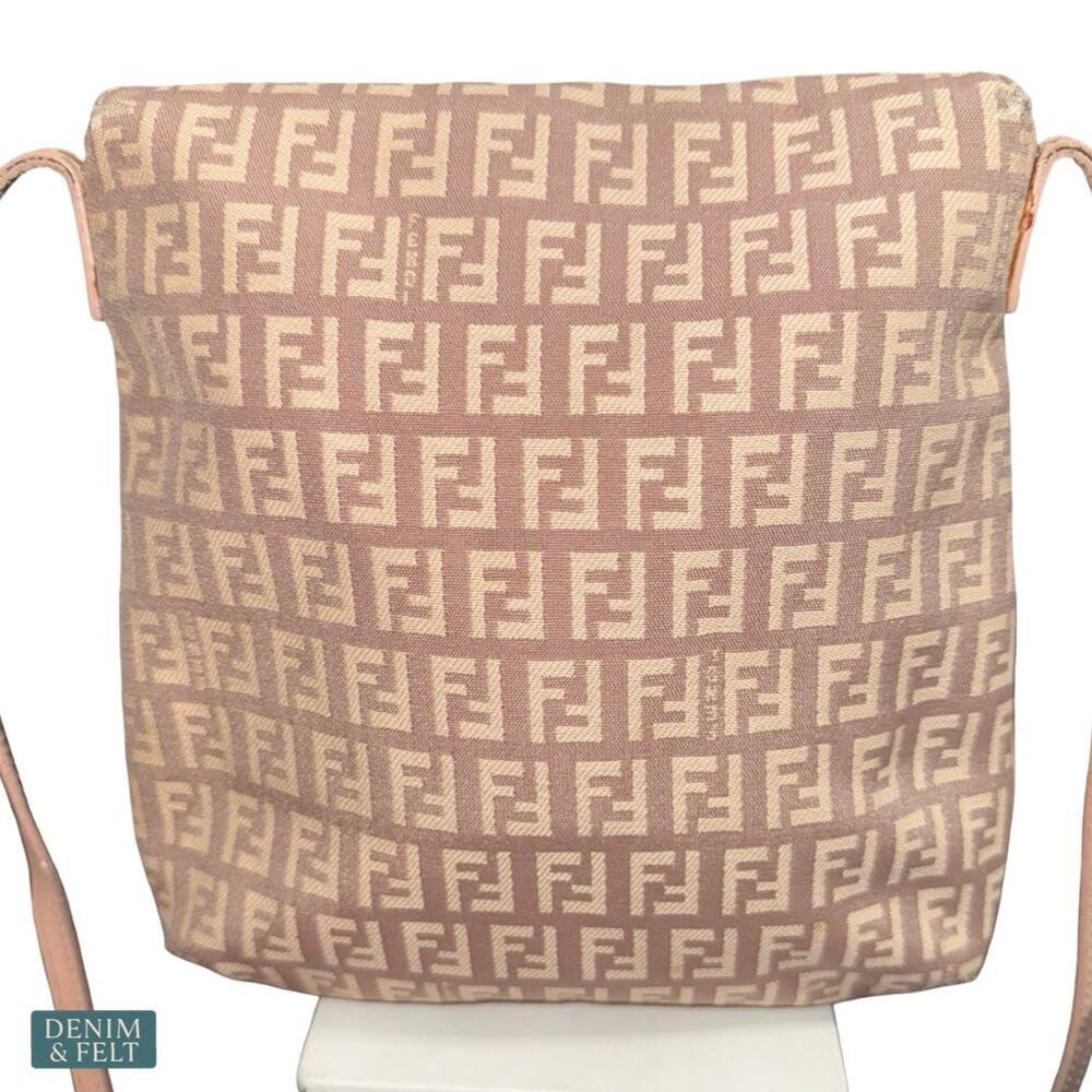 Fendi Zucchino Pink Canvas Crossbody Bag Beige FF Logo Leather Trim Purse - Picture 4 of 16
